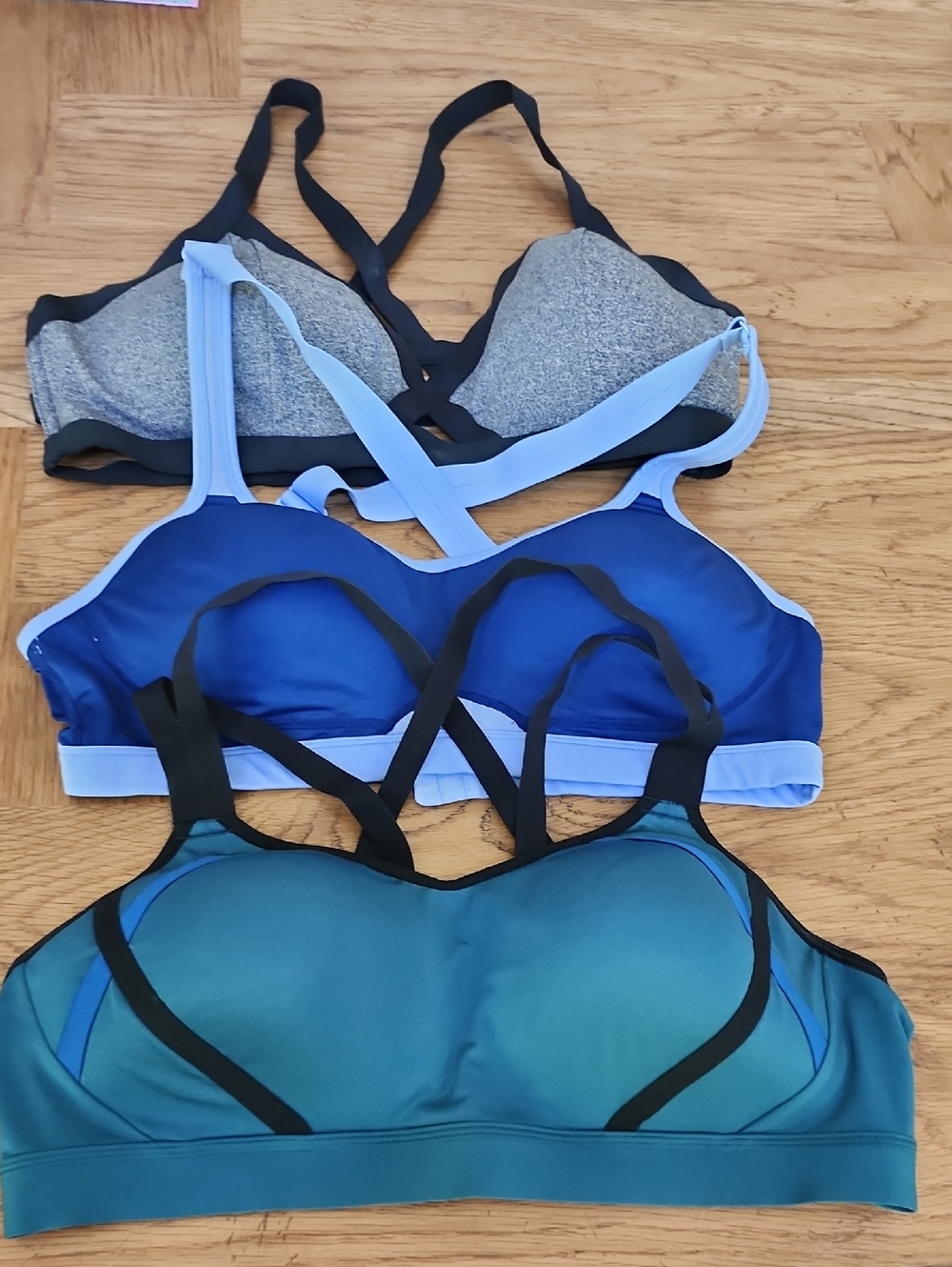 CALIA by Carrie Underwood Strappy Sports Bras in Teal, Blue & Gray